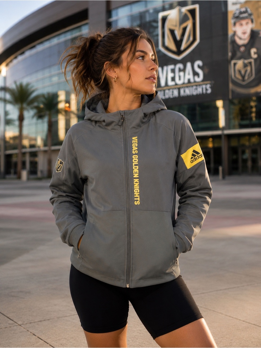 adidas Women's Gray Hooded Golden Knights Jacket with Yellow Accents